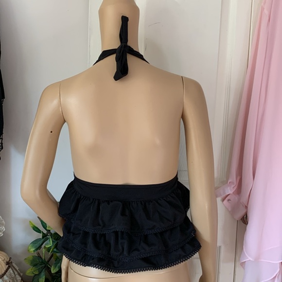 Black ruffle rhumba tankini top halter with bow m - Picture 7 of 13